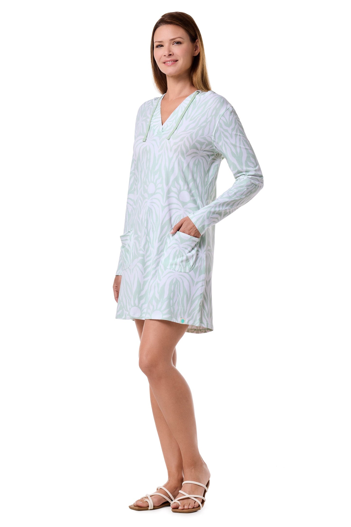 Women's Catalina Beach Cover-Up Dress | Misty Aqua American Palm