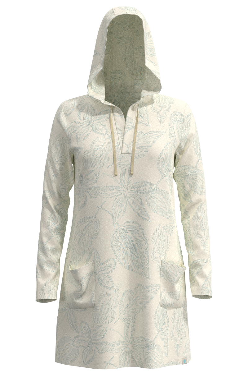 Women's Catalina Beach Cover-Up Dress | Vanilla Embroidered Leaves