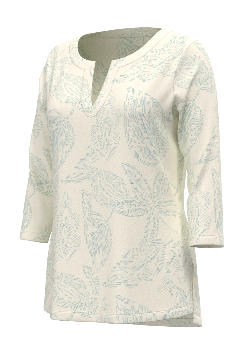 Women's St. Lucia Tunic Top | Vanilla Embroidered Leaves