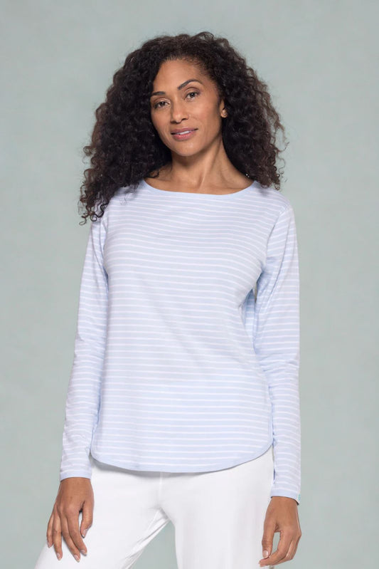 Women's Heyday Side Split Shirt | Skyride/White Stripe