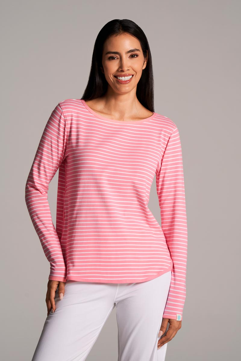 Women's Heyday Side Split Shirt | Flamingo Pink/White Stripe