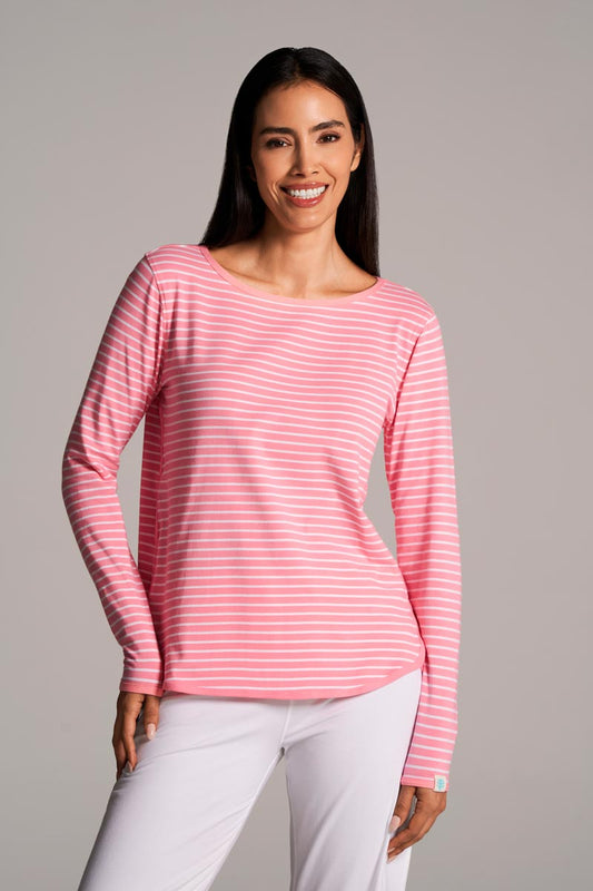 Women's Heyday Side Split Shirt | Flamingo Pink/White Stripe