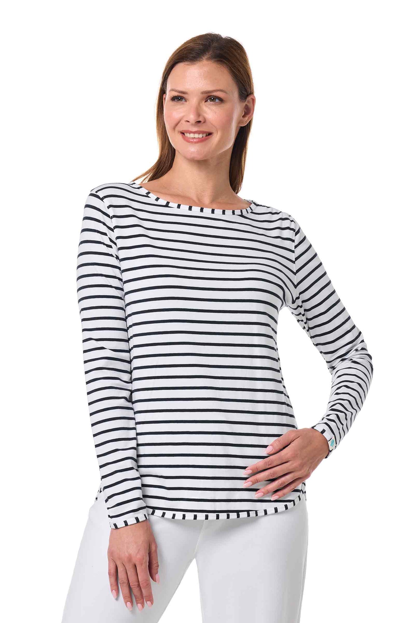 Women's Heyday Side Split Shirt | White/Navy Stripe