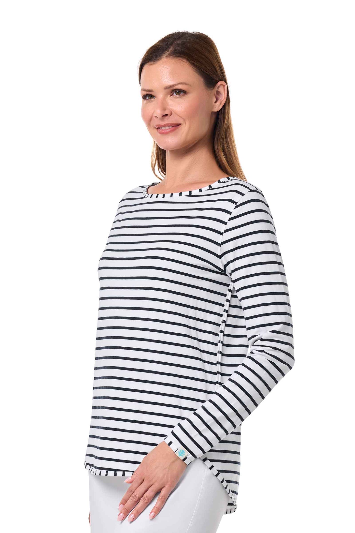 Women's Heyday Side Split Shirt | White/Navy Stripe