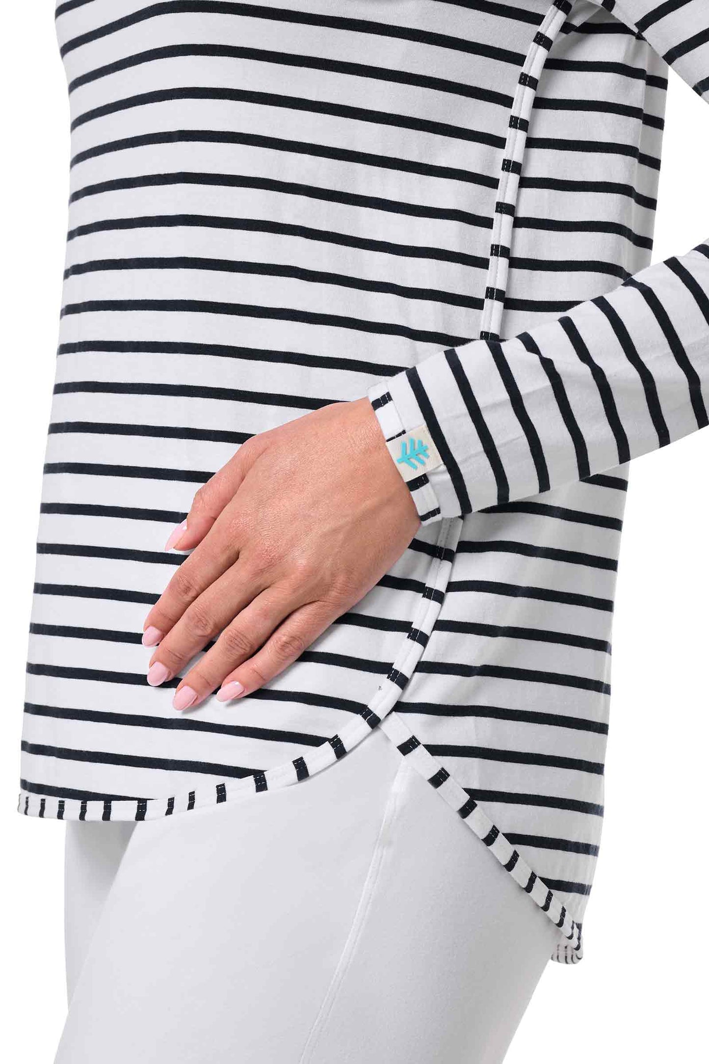 Women's Heyday Side Split Shirt | White/Navy Stripe