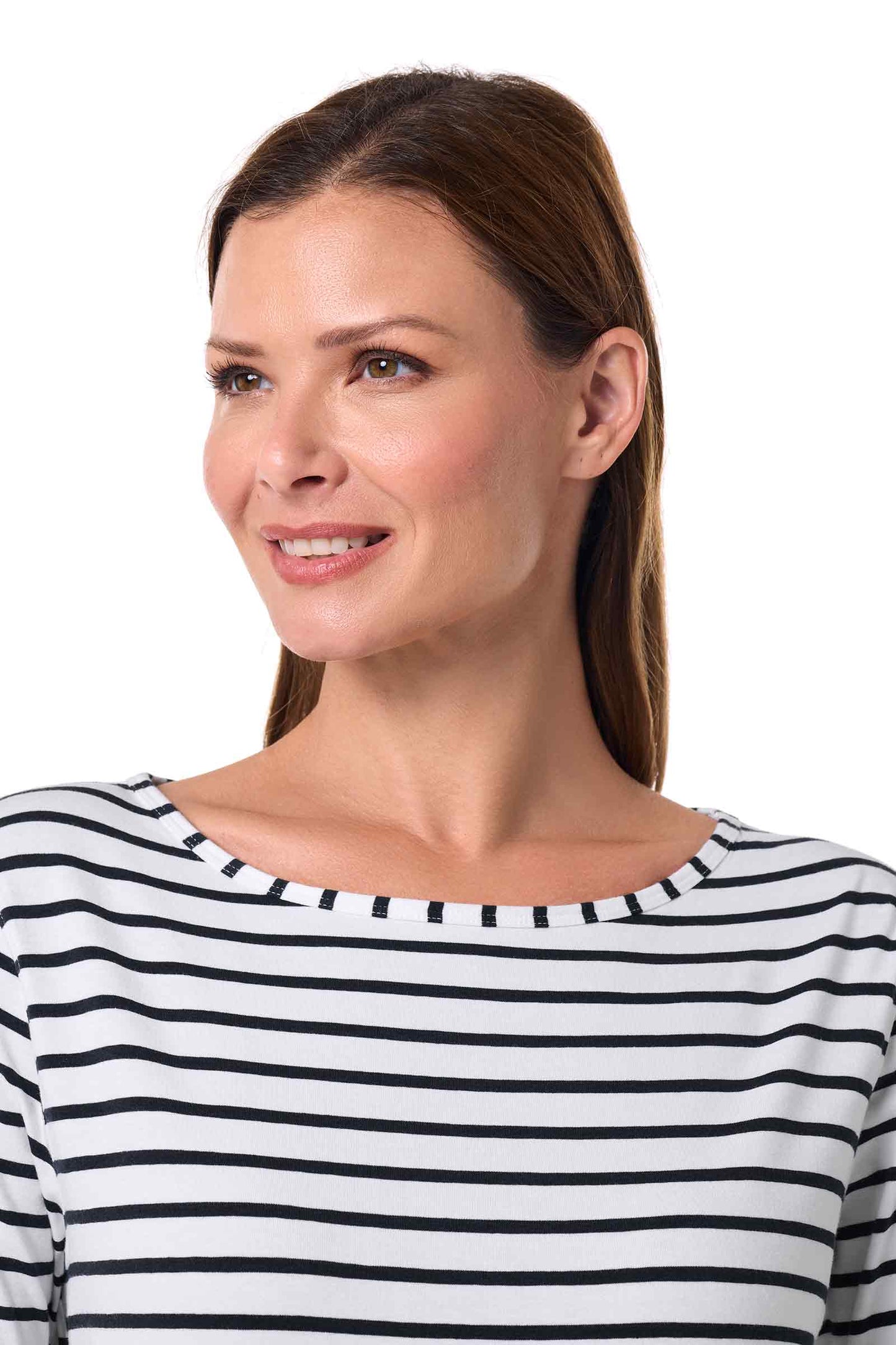 Women's Heyday Side Split Shirt | White/Navy Stripe