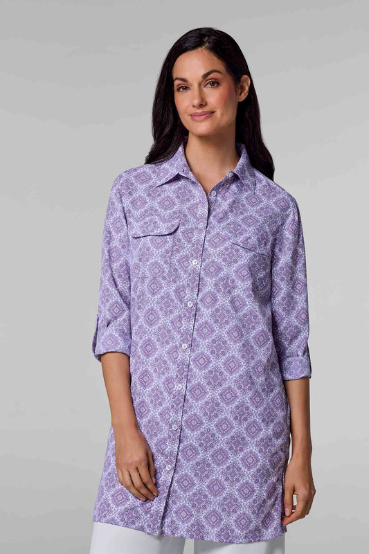 Women's Santorini Tunic Shirt | Lavendula Diamond Mandala