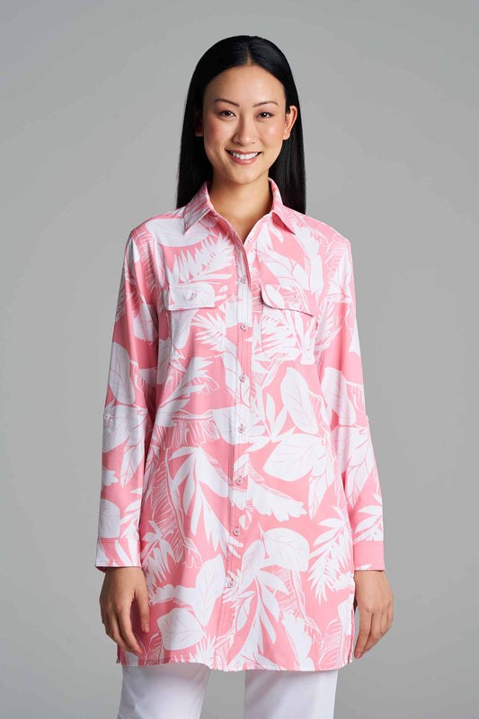 Women's Santorini Tunic Shirt | Flamingo Pink Palm Paradise