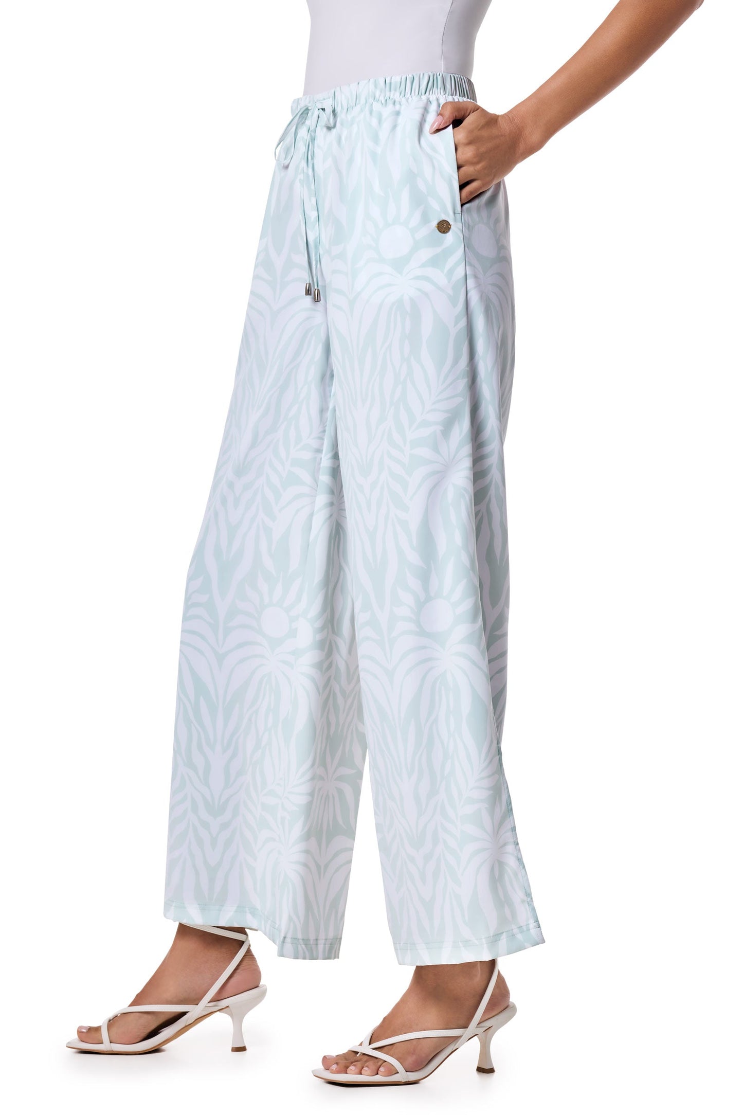 Women's Petra Wide Leg Pants | Misty Aqua American Palm