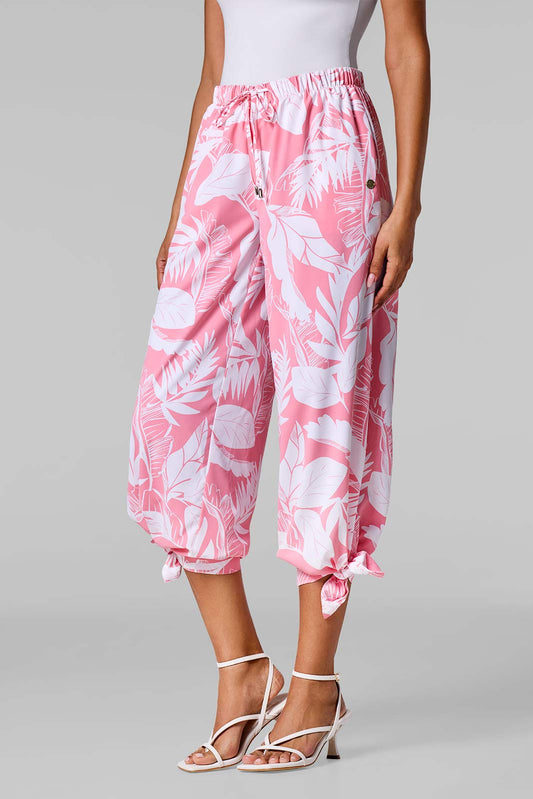 Women's Petra Wide Leg Pants | Flamingo Pink Palm Paradise