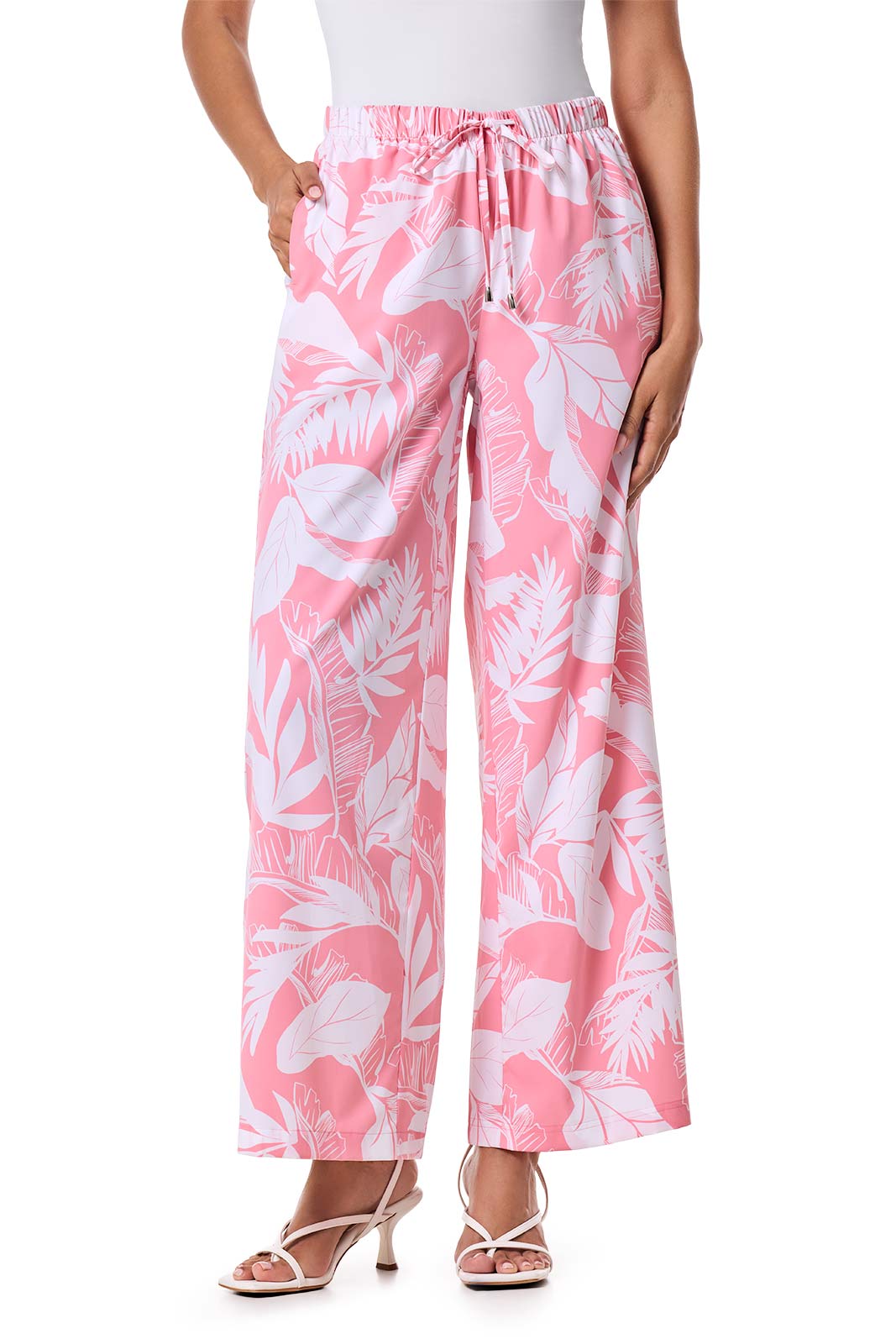 Women's Petra Wide Leg Pants | Flamingo Pink Palm Paradise