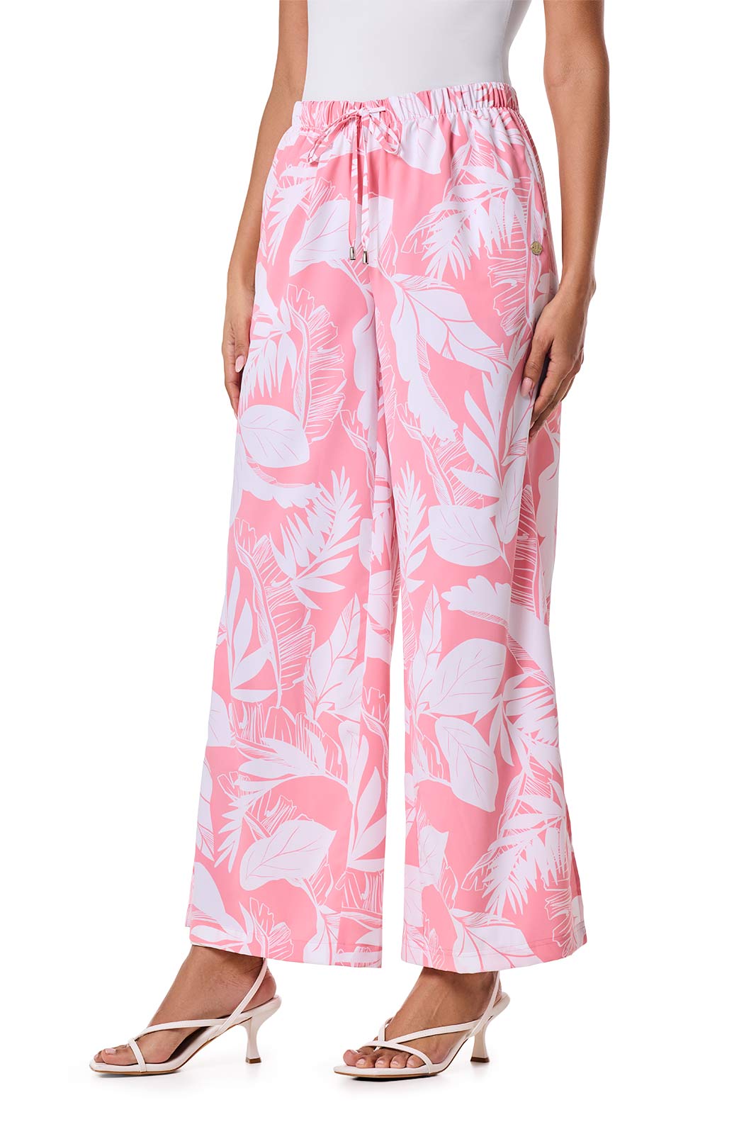 Women's Petra Wide Leg Pants | Flamingo Pink Palm Paradise