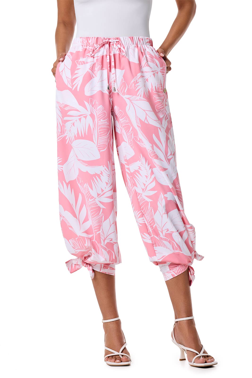 Women's Petra Wide Leg Pants | Flamingo Pink Palm Paradise