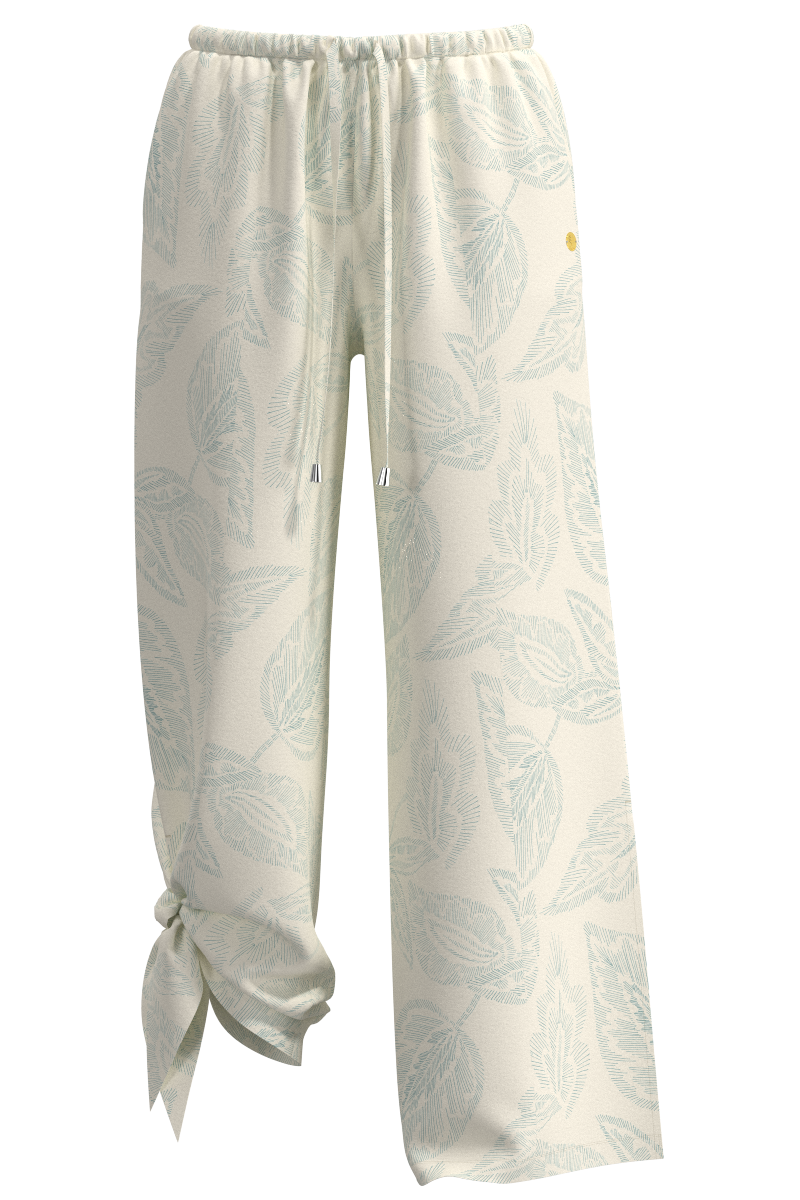 Women's Petra Wide Leg Pants | Vanilla Embroidered Leaves
