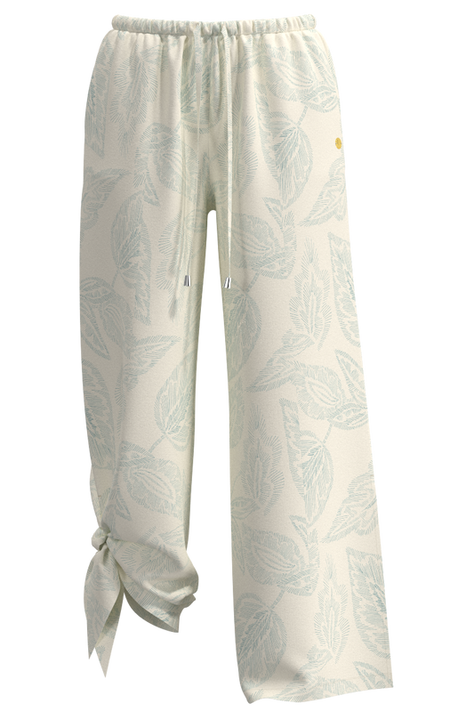 Women's Petra Wide Leg Pants | Vanilla Embroidered Leaves