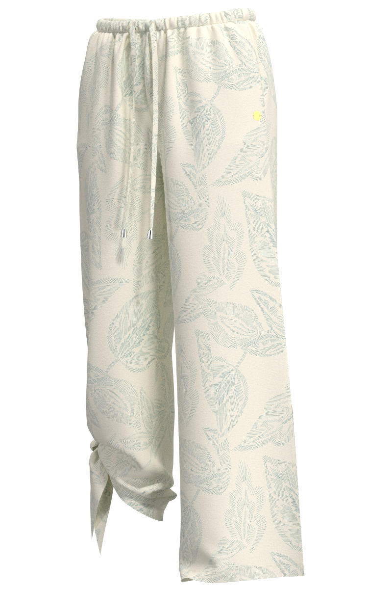 Women's Petra Wide Leg Pants | Vanilla Embroidered Leaves