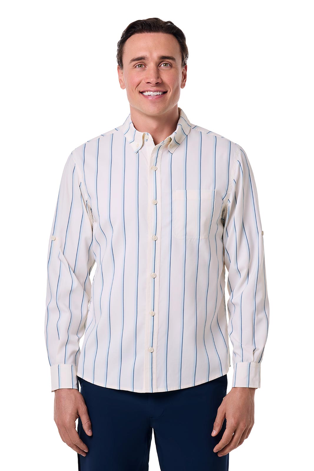 Men's Aricia Long Sleeve Sun Shirt | Pearl/Skyride Vertical Stripe