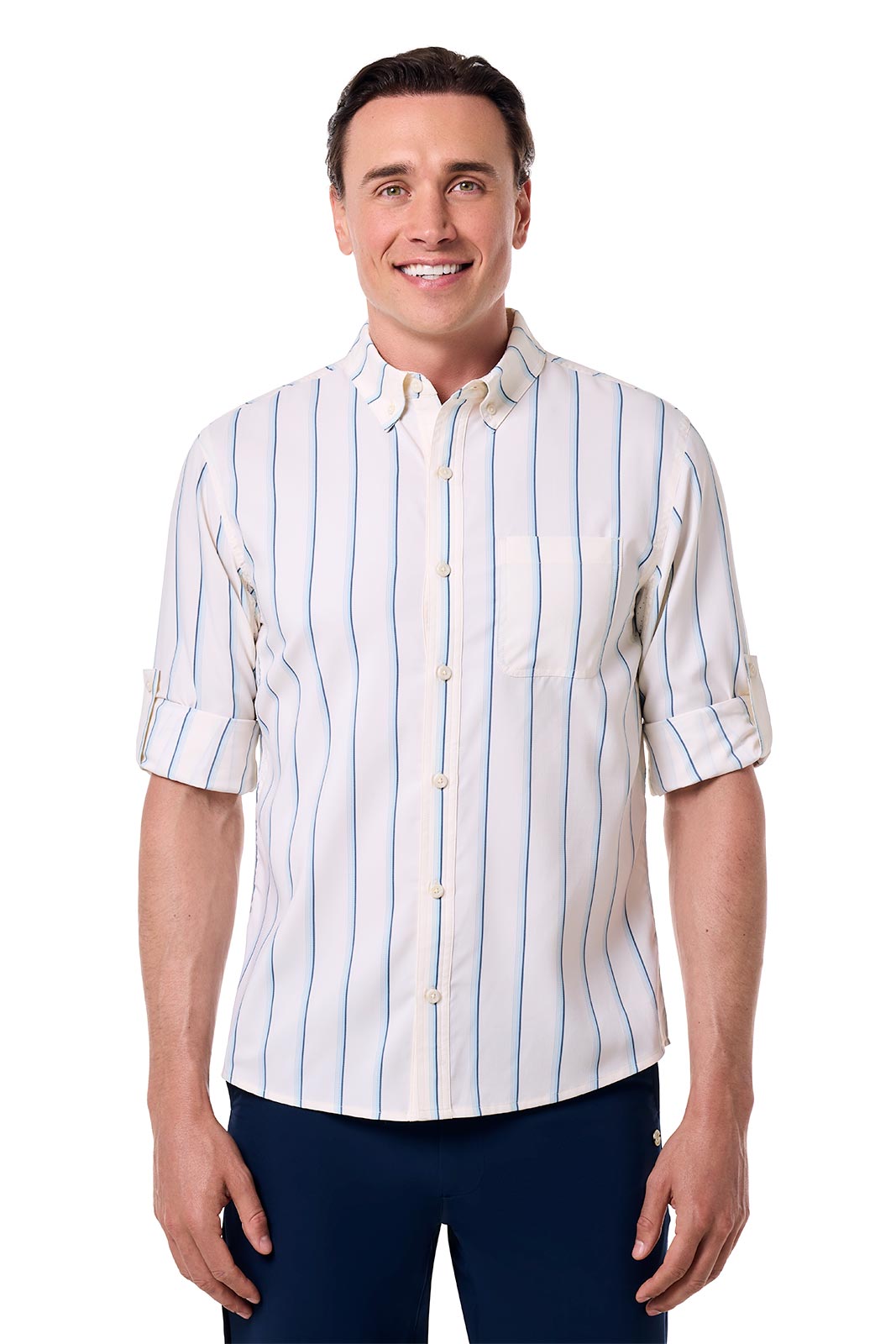 Men's Aricia Long Sleeve Sun Shirt | Pearl/Skyride Vertical Stripe