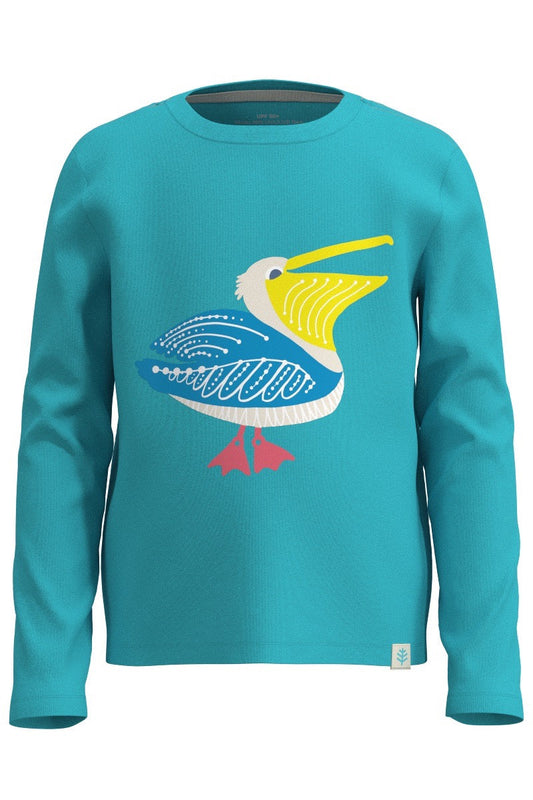 Kid's Coco Plum Everyday Long Sleeve T-Shirt | Blue Curacao Happy Pelican
