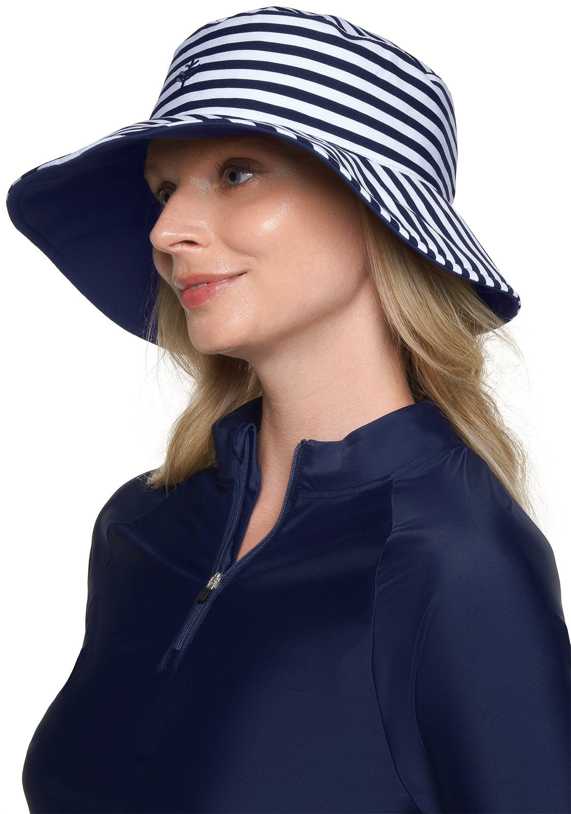 Women's Ariel Reversible Pool Hat | White/Navy Stripe