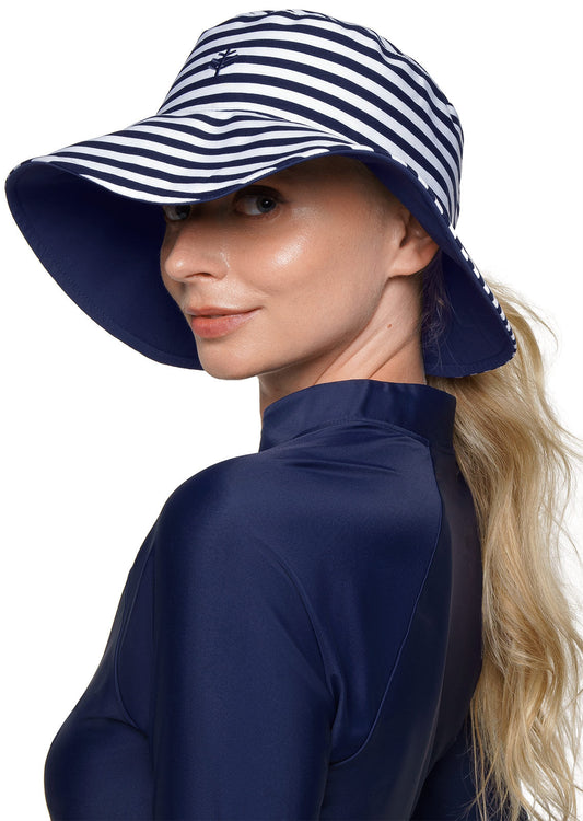 Women's Ariel Reversible Pool Hat | White/Navy Stripe