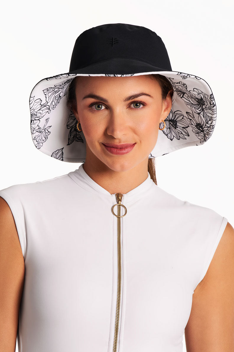 Women's Ariel Reversible Pool Hat | White/Black Perfect Peony