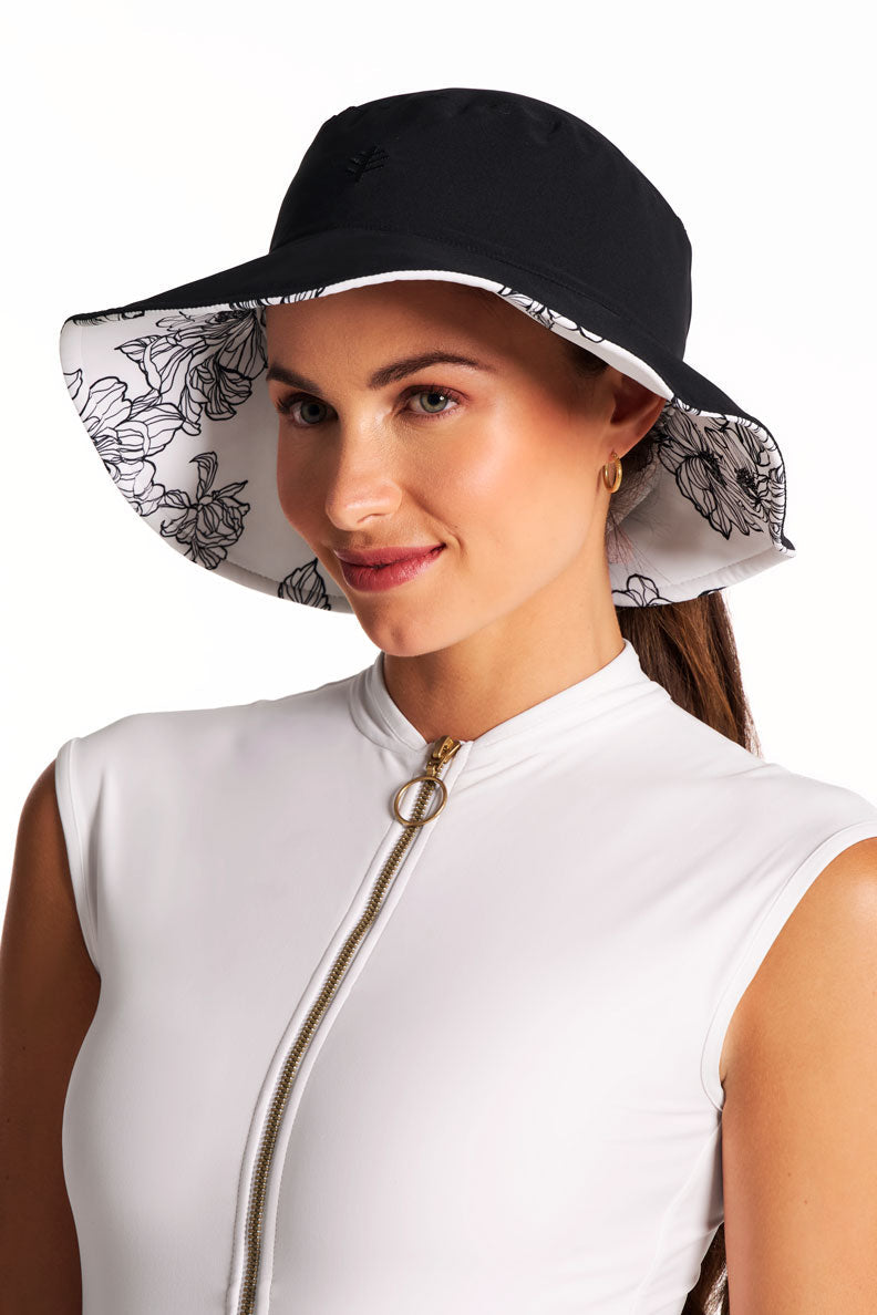 Women's Ariel Reversible Pool Hat | White/Black Perfect Peony