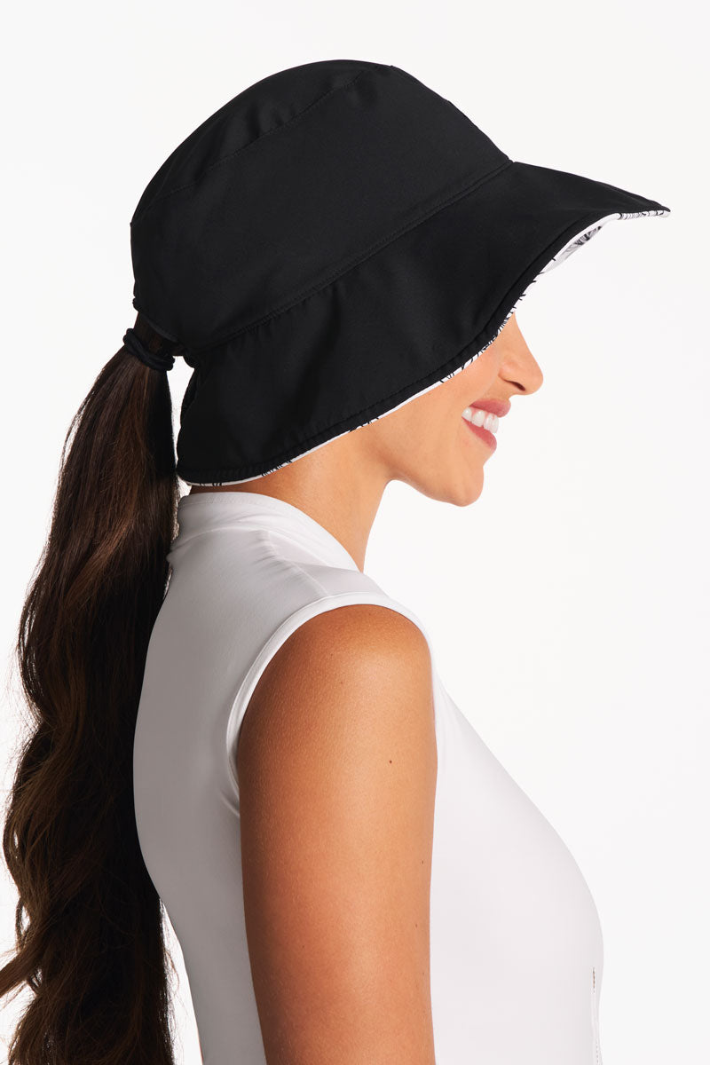 Women's Ariel Reversible Pool Hat | White/Black Perfect Peony