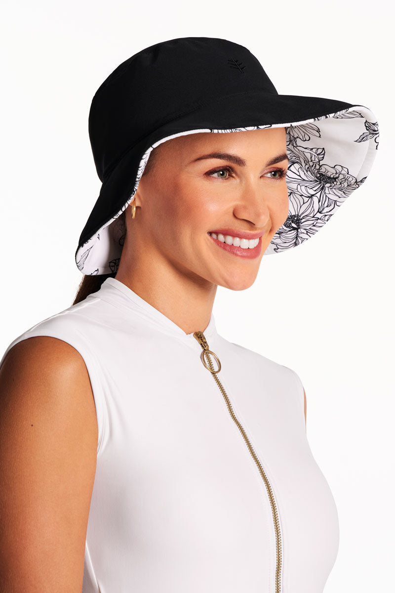 Women's Ariel Reversible Pool Hat | White/Black Perfect Peony
