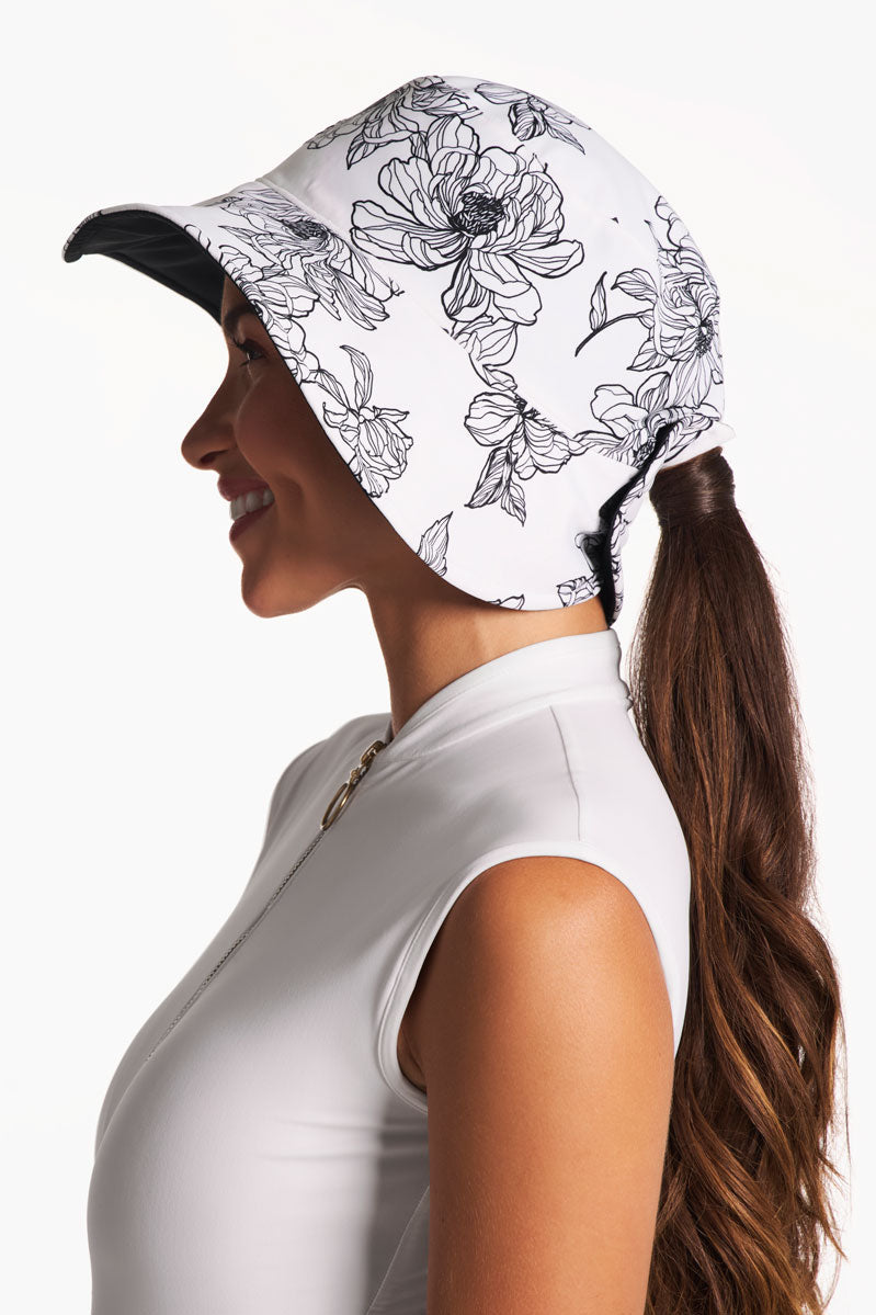 Women's Ariel Reversible Pool Hat | White/Black Perfect Peony