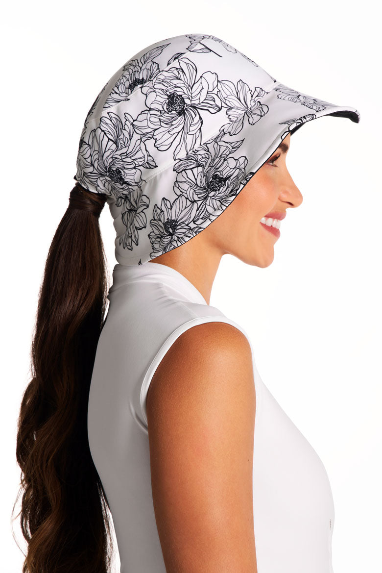 Women's Ariel Reversible Pool Hat | White/Black Perfect Peony