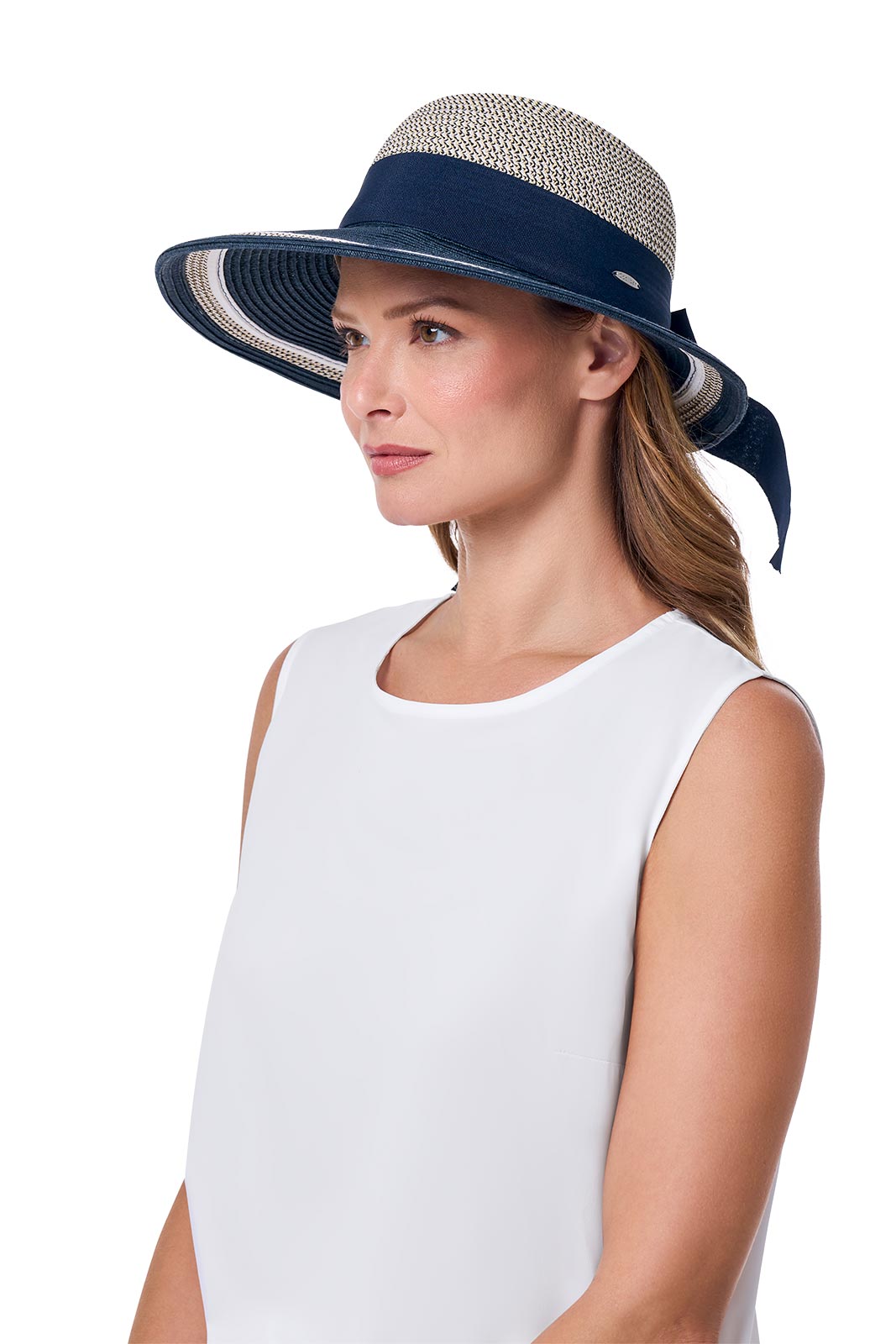 Women's Asymmetrical Clara Sun Hat | Navy/White