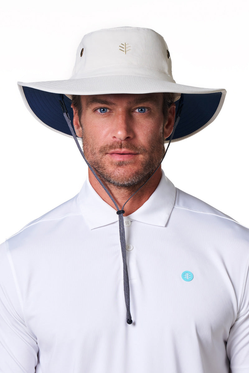 Unisex Leo Shapeable Wide Brim Hat| Stone/Navy