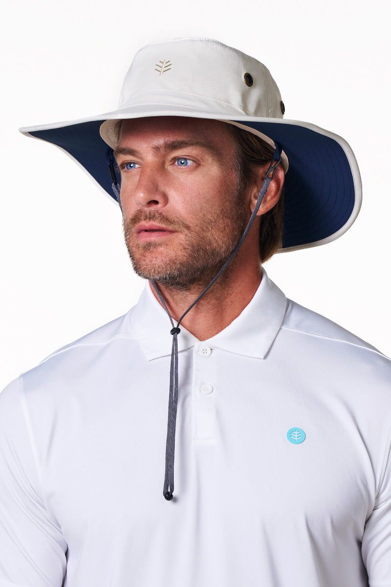 Unisex Leo Shapeable Wide Brim Hat| Stone/Navy