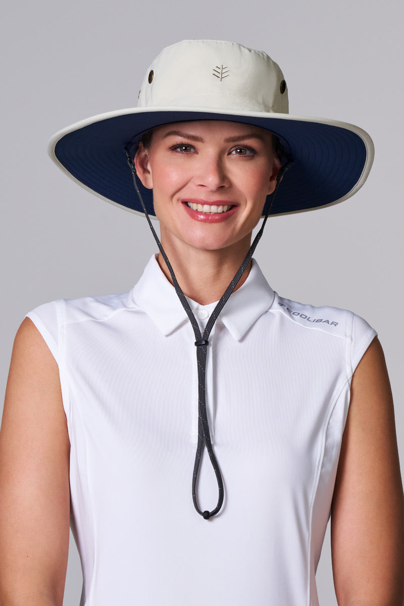 Unisex Leo Shapeable Wide Brim Hat| Stone/Navy