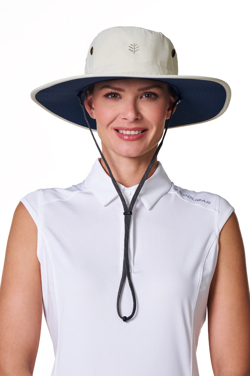 Unisex Leo Shapeable Wide Brim Hat| Stone/Navy