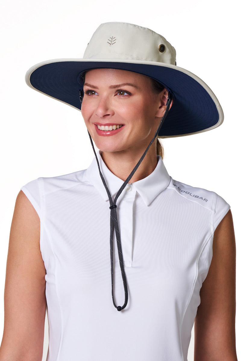 Unisex Leo Shapeable Wide Brim Hat| Stone/Navy