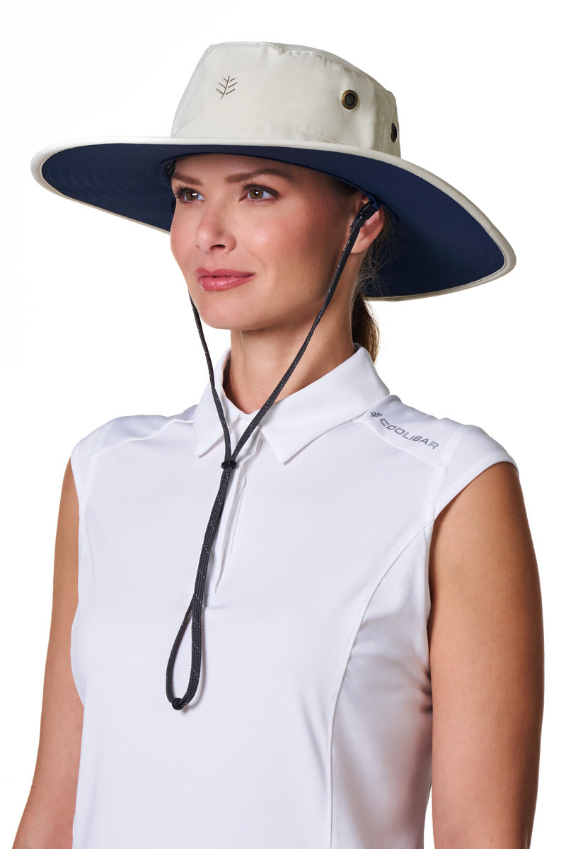 Unisex Leo Shapeable Wide Brim Hat| Stone/Navy