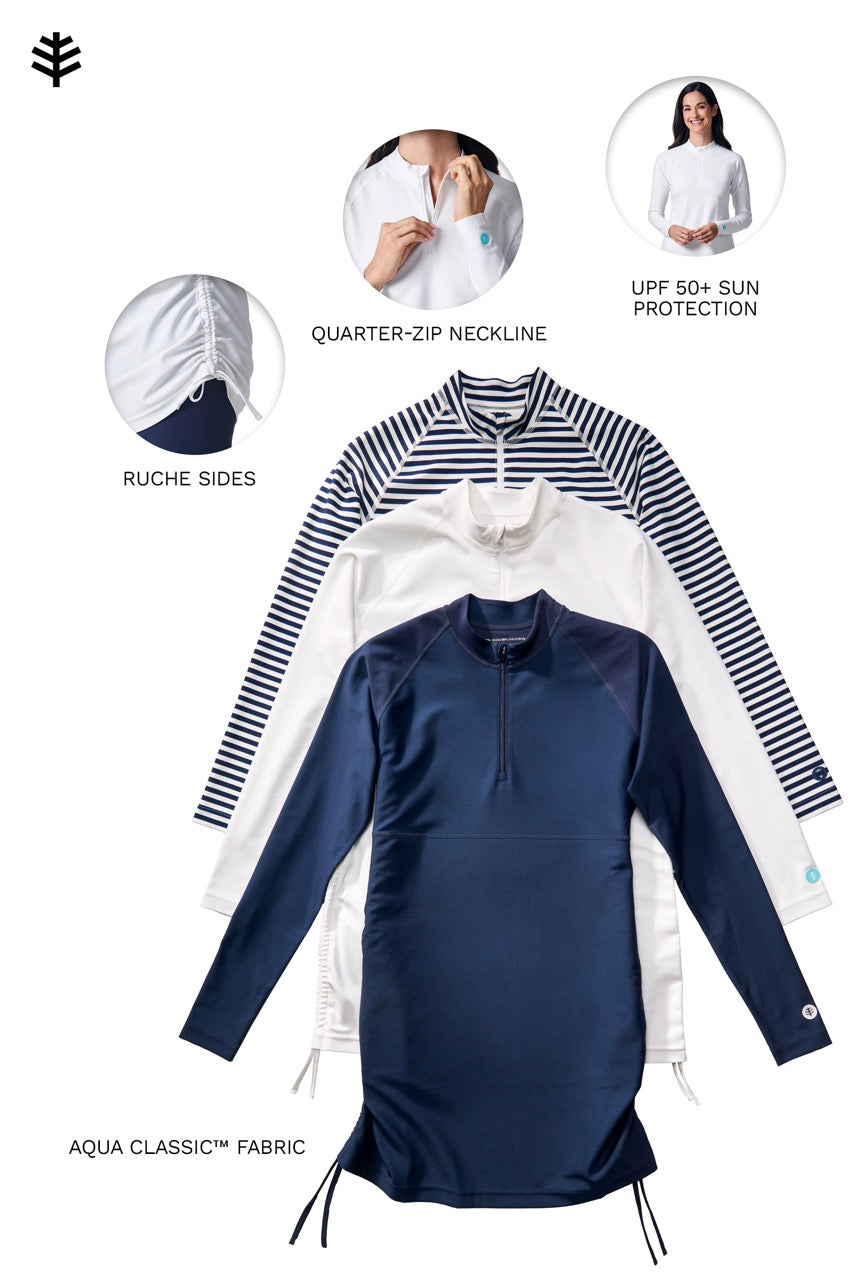 Women's Lawai Ruche Swim Shirt | White (Black Stitching)