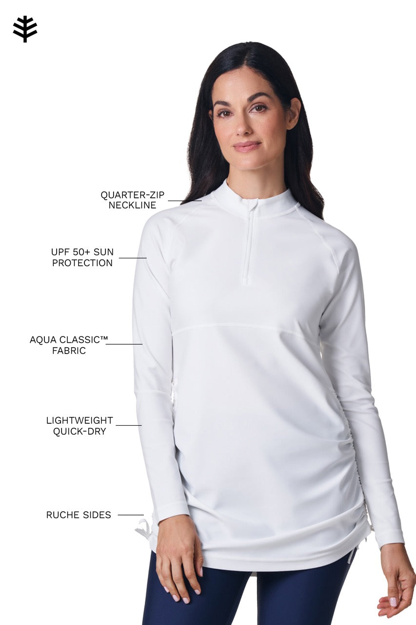 Women's Lawai Ruche Swim Shirt | White (Black Stitching)