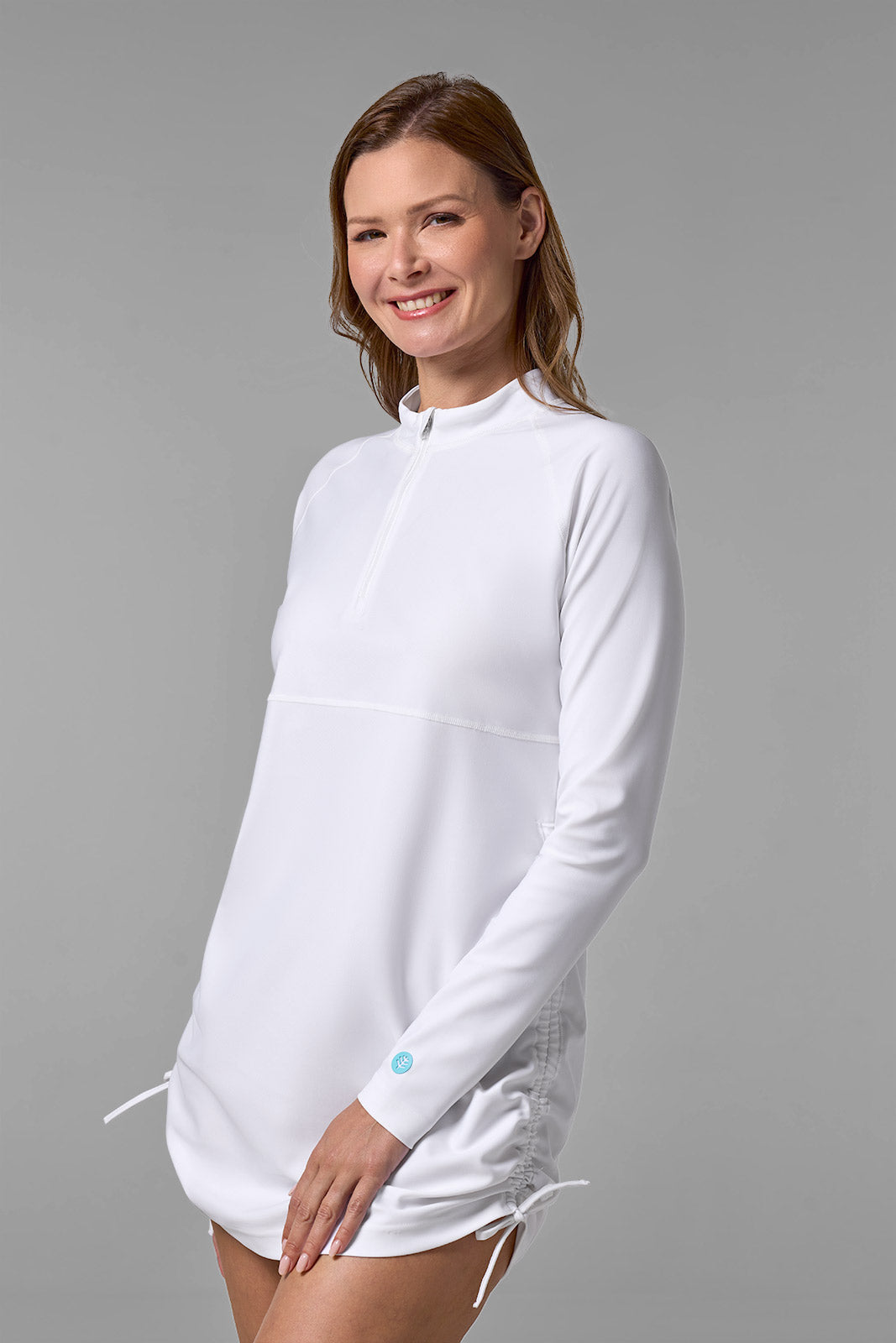 Women's Lawai Ruche Swim Shirt | White (Black Stitching)