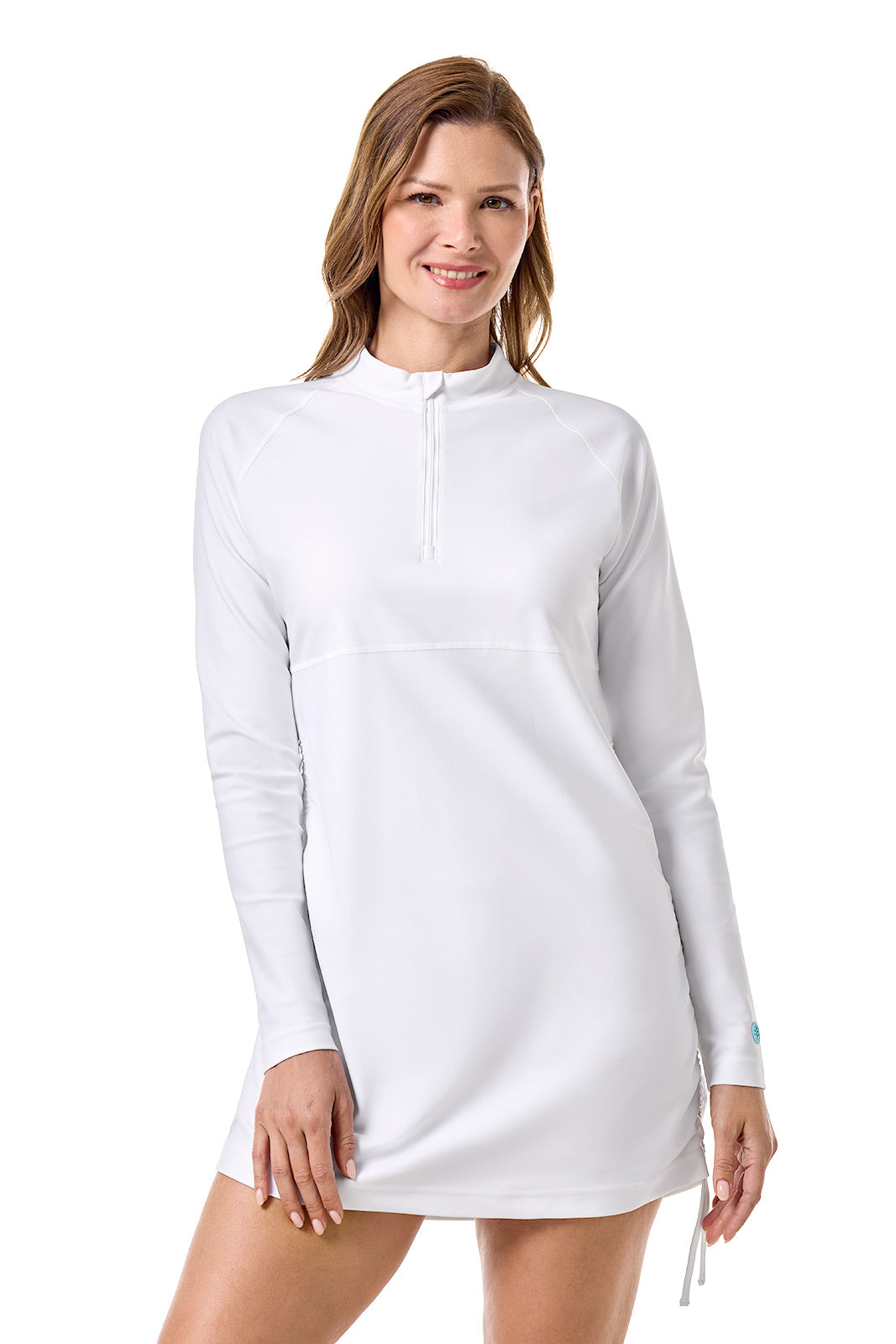 Women's Lawai Ruche Swim Shirt | White (Black Stitching)