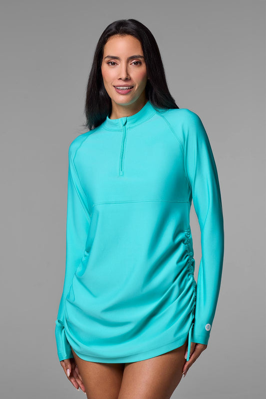 Women's Lawai Ruche Swim Shirt | Blue Curacao