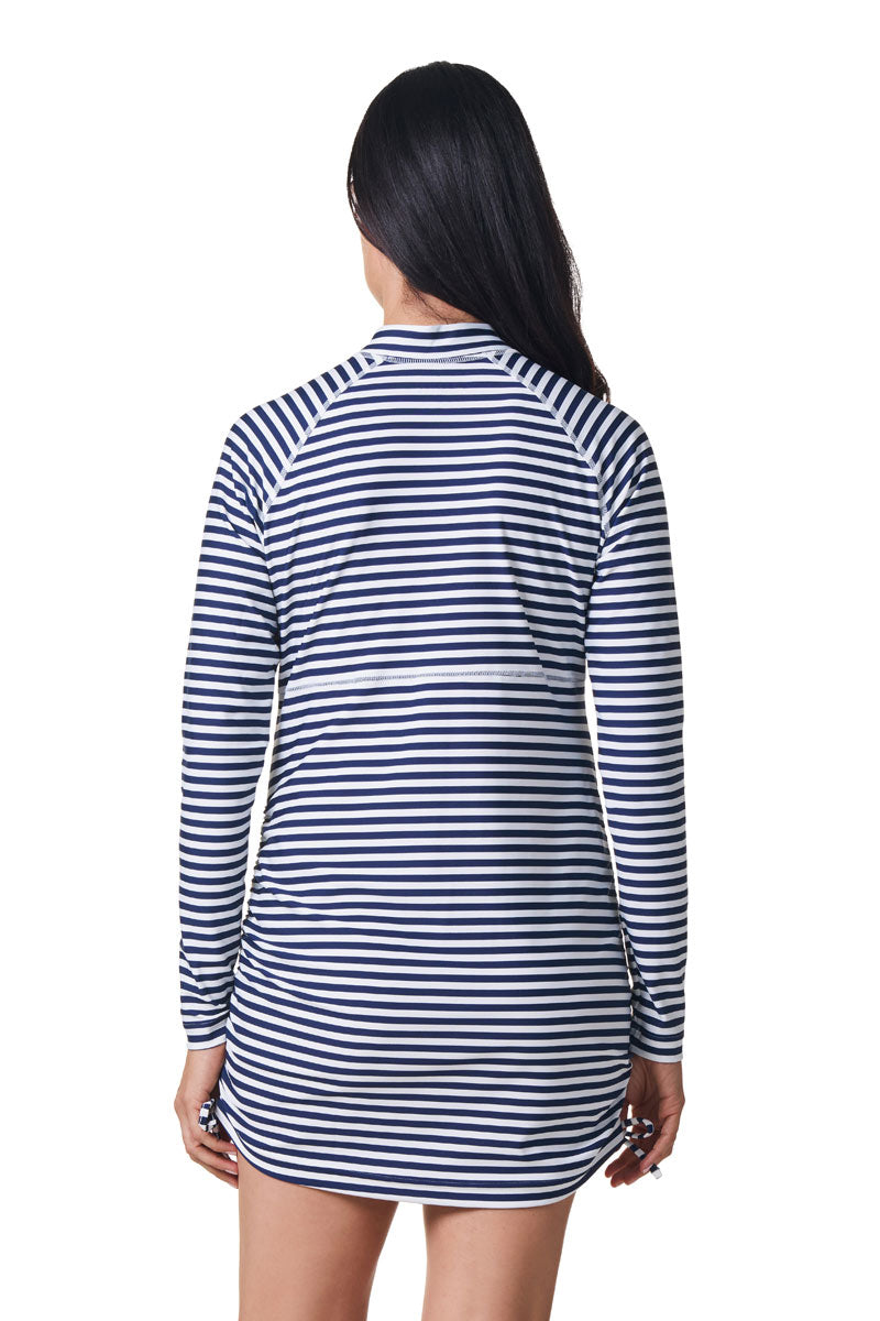 Women's Lawai Ruche Swim Shirt | White/Navy Stripe