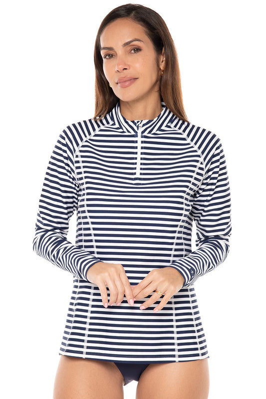 Women's Freestyle Long Sleeve Rash Guard | White/Navy Stripe