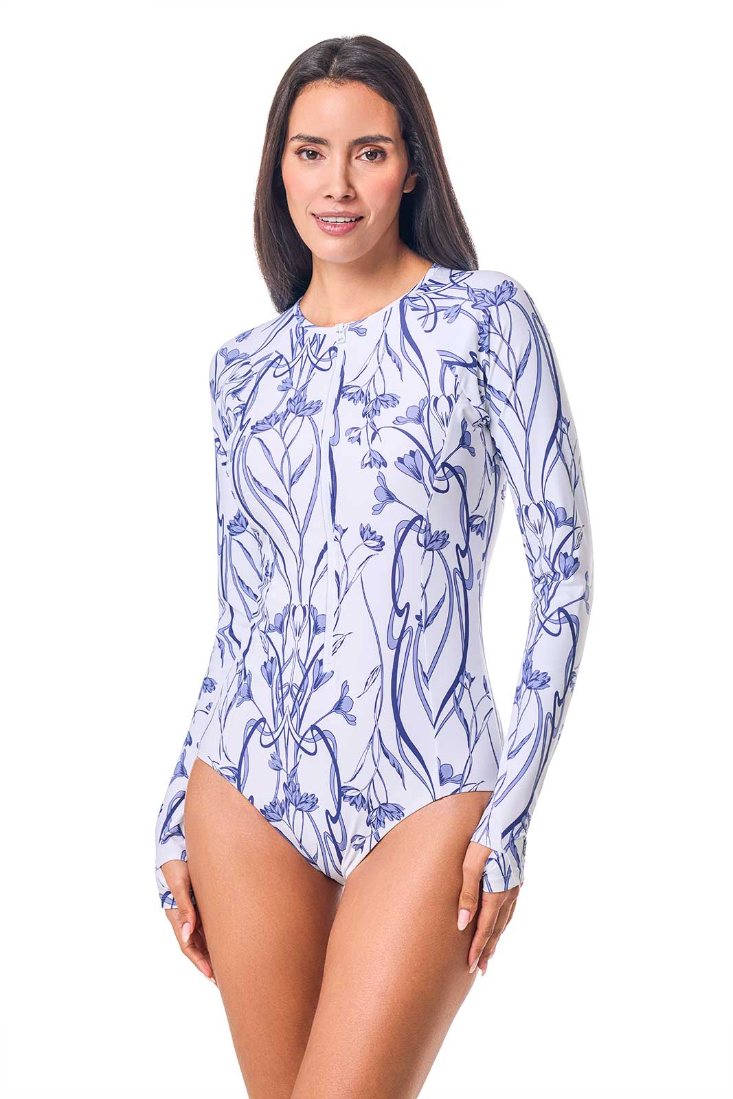 Women's Escalante Long Sleeve Swimsuit | White Iris Dusk
