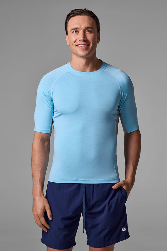 Men's Ultimate Short Sleeve Rash Guard | Arctic Blue Line Texture