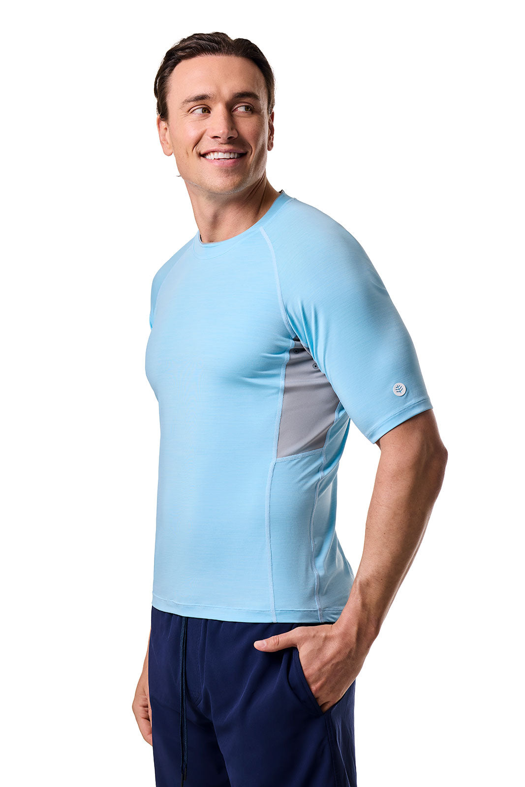 Men's Ultimate Short Sleeve Rash Guard | Arctic Blue Line Texture