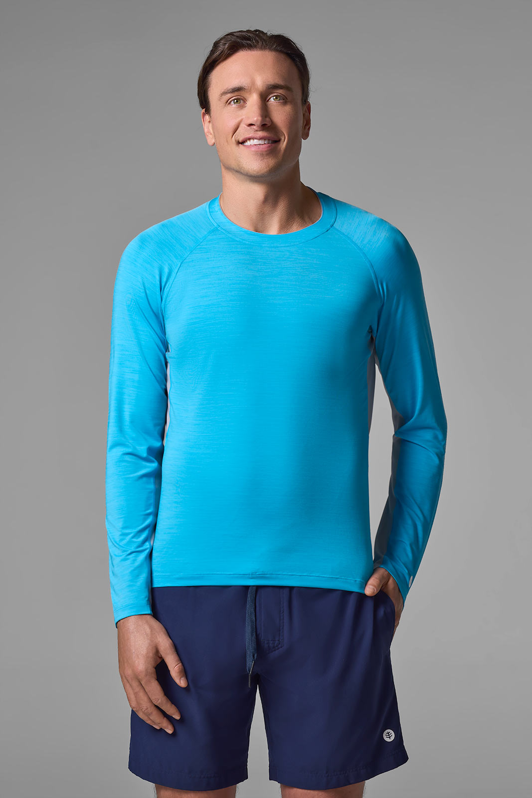 Men's Ultimate Long Sleeve Rash Guard | Malibu Blue Line Texture