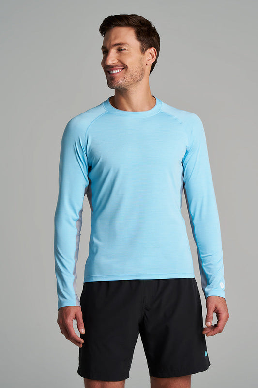 Men's Ultimate Long Sleeve Rash Guard | Arctic Blue Line Texture